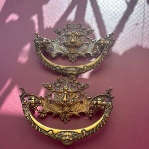 Antique Solid Brass Rococo Gargoyle Bail Pulls 4 & 1/8 IN - Set of 2